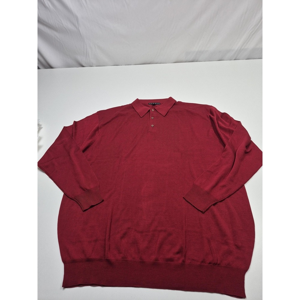 ENZONE Sweater Mens 3XL Red Silk Cotton Blend Collared Knit Pullover Long Sleeve